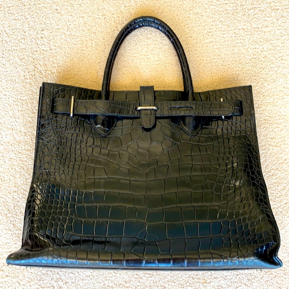 Furla black leather crocodile embossed purse